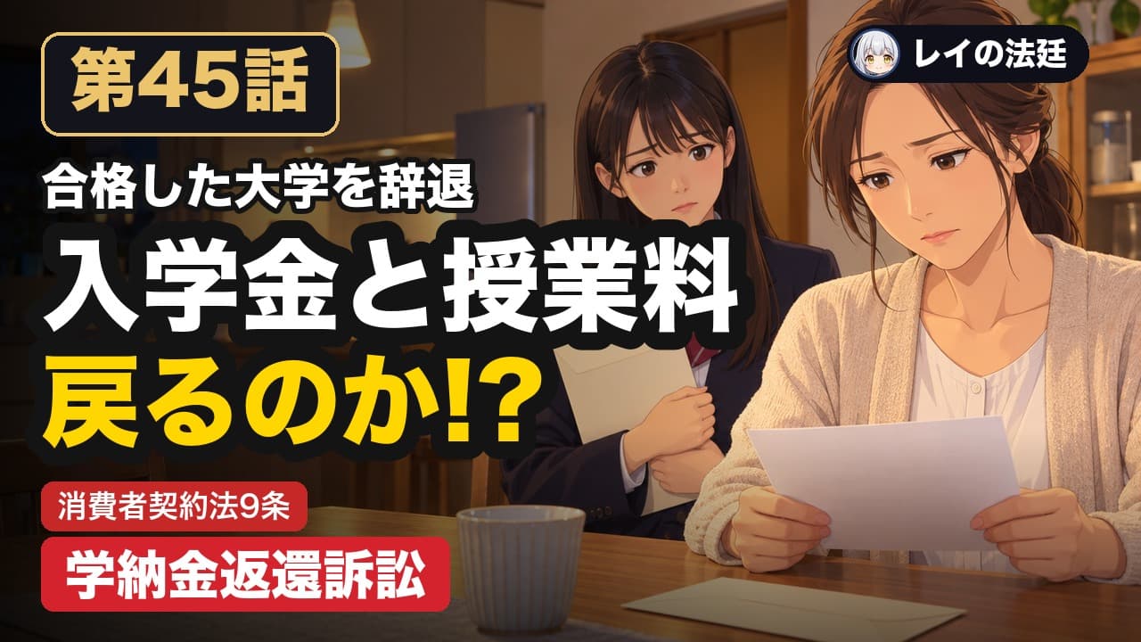 第45話「学納金返還訴訟(大学を辞退したときの入学金と授業料)」のサムネイル