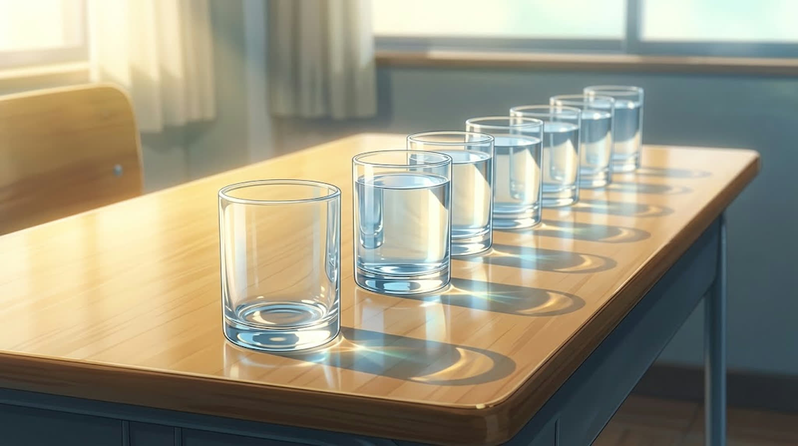 同じ高さに並ぶ硝子の器