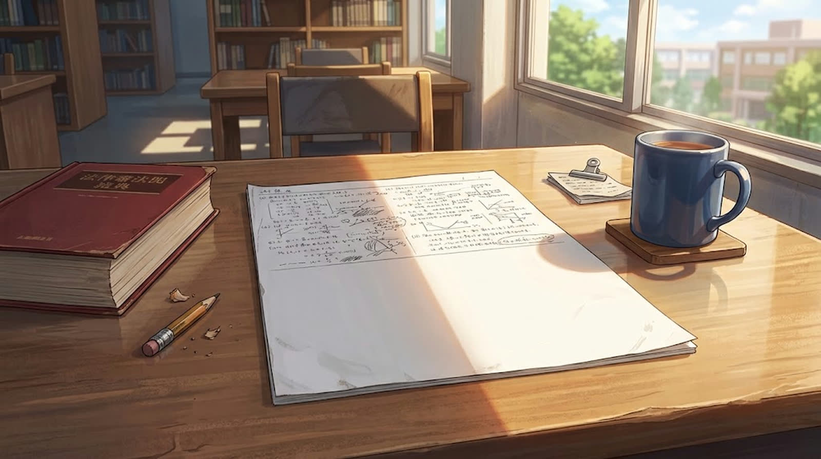 上半分だけ書き込まれた答案用紙