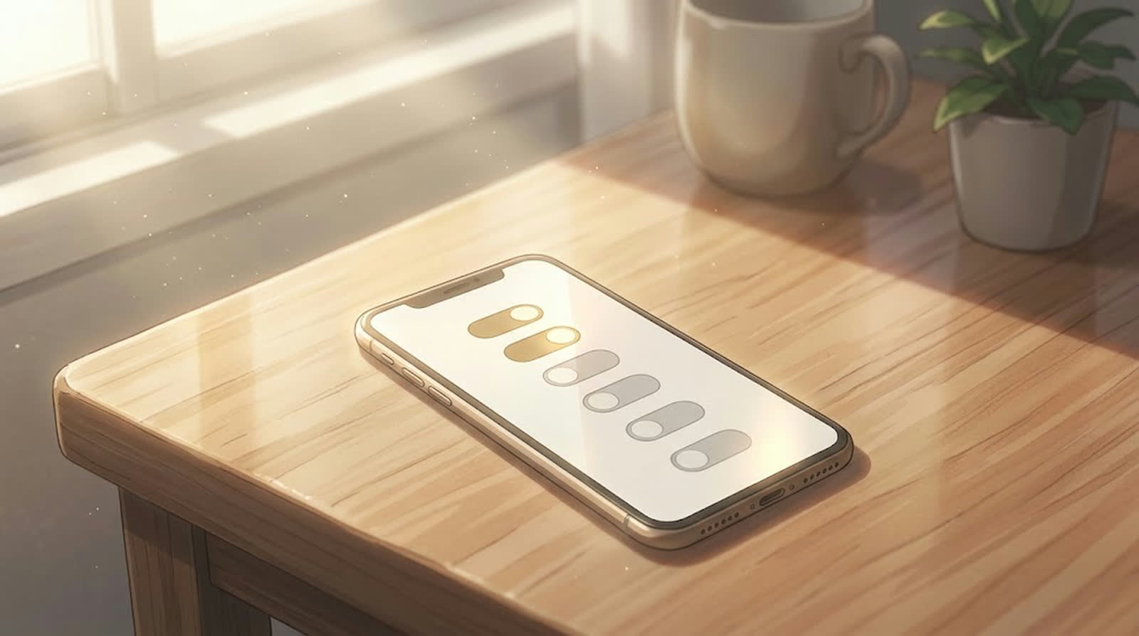 光る設定画面のスマートフォン