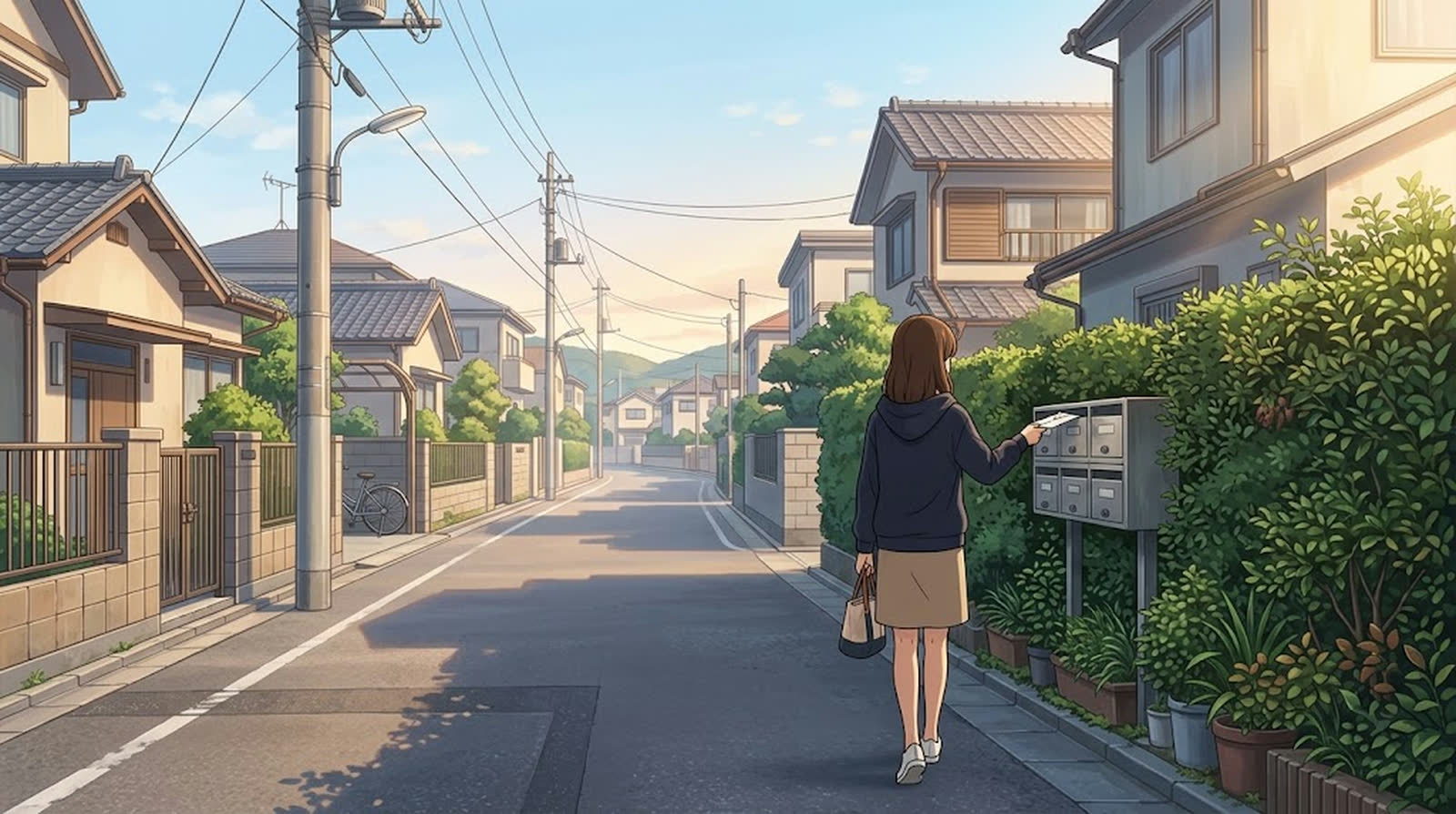 休日の住宅街でビラを配る人