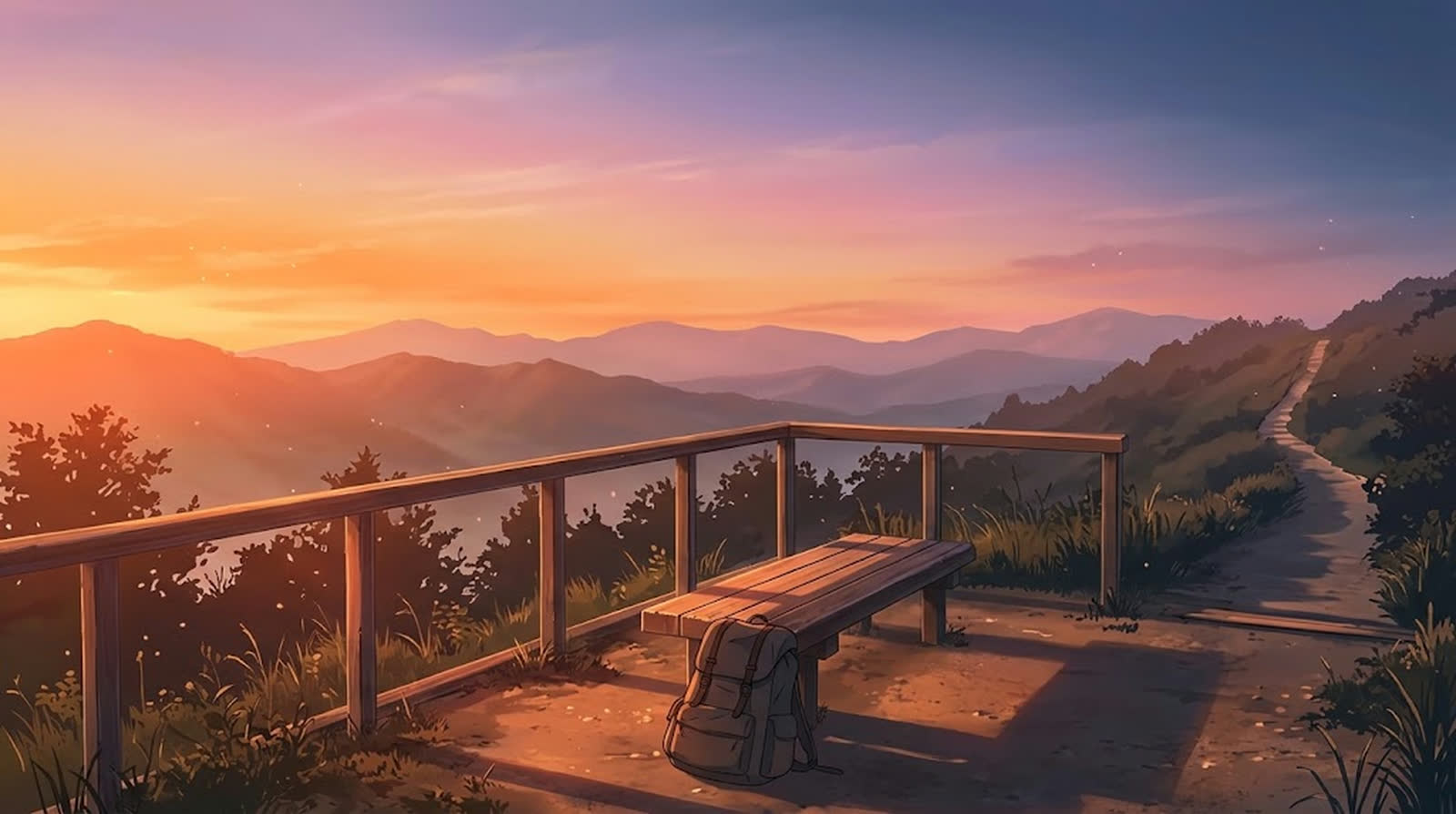 のぼりきった先に広がる夕暮れの景色