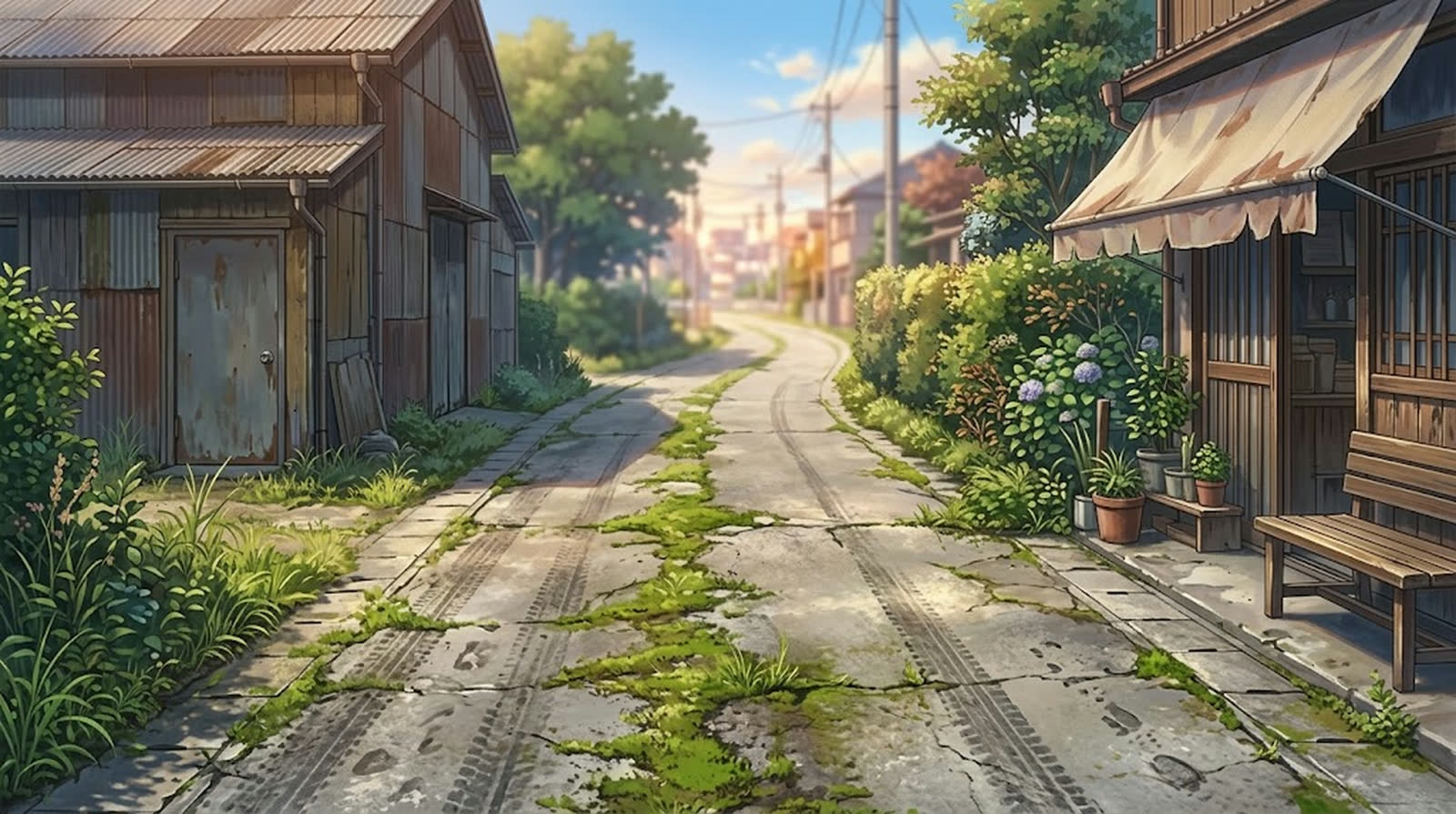 舗装された進入路と隣の店先