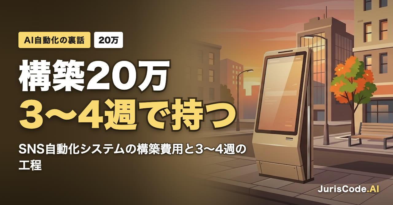 構築20万3〜4週で持つ — SNS自動化システムの構築費用と3〜4週の工程