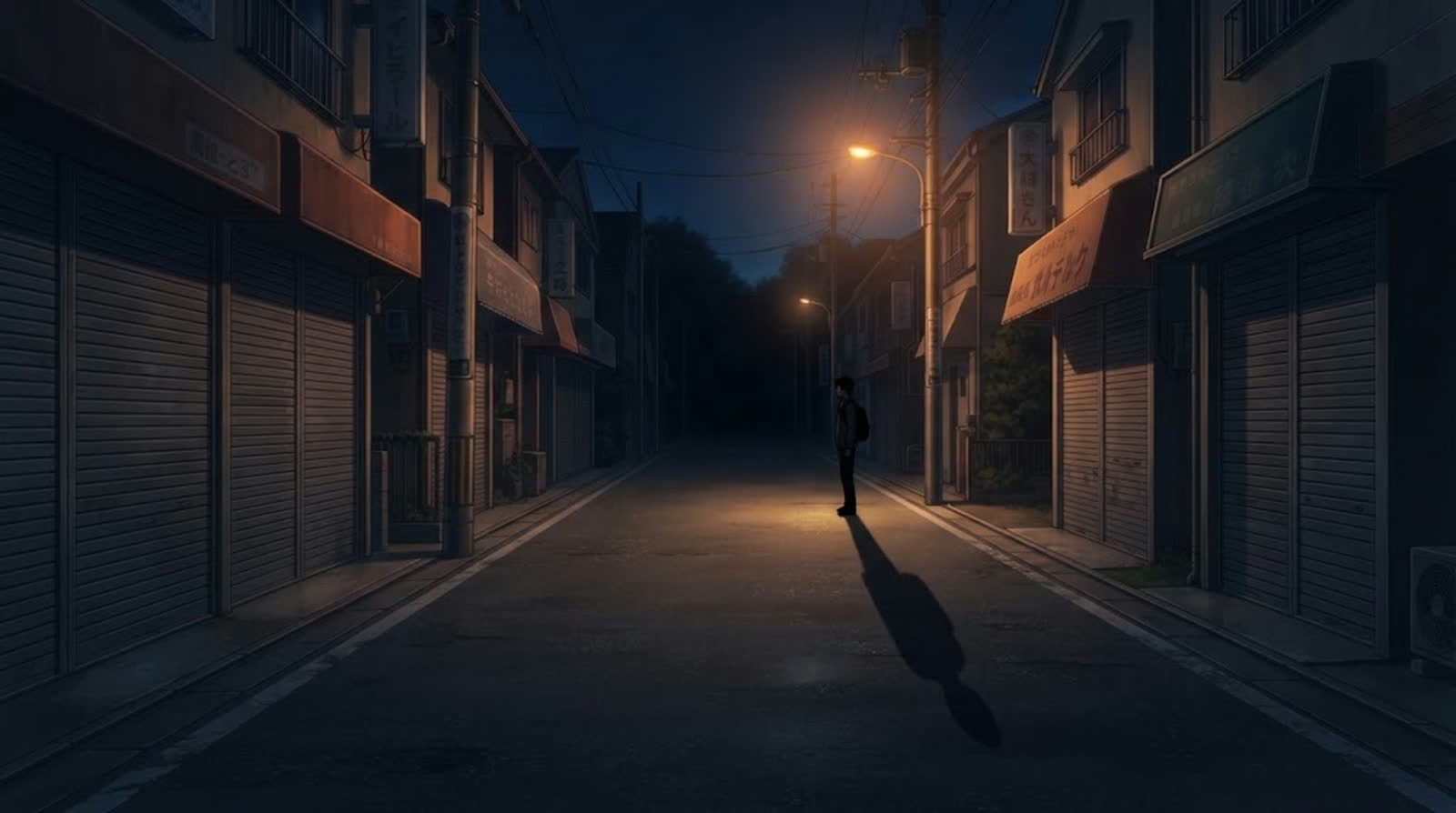 夜の路上で立ち止まる通行人