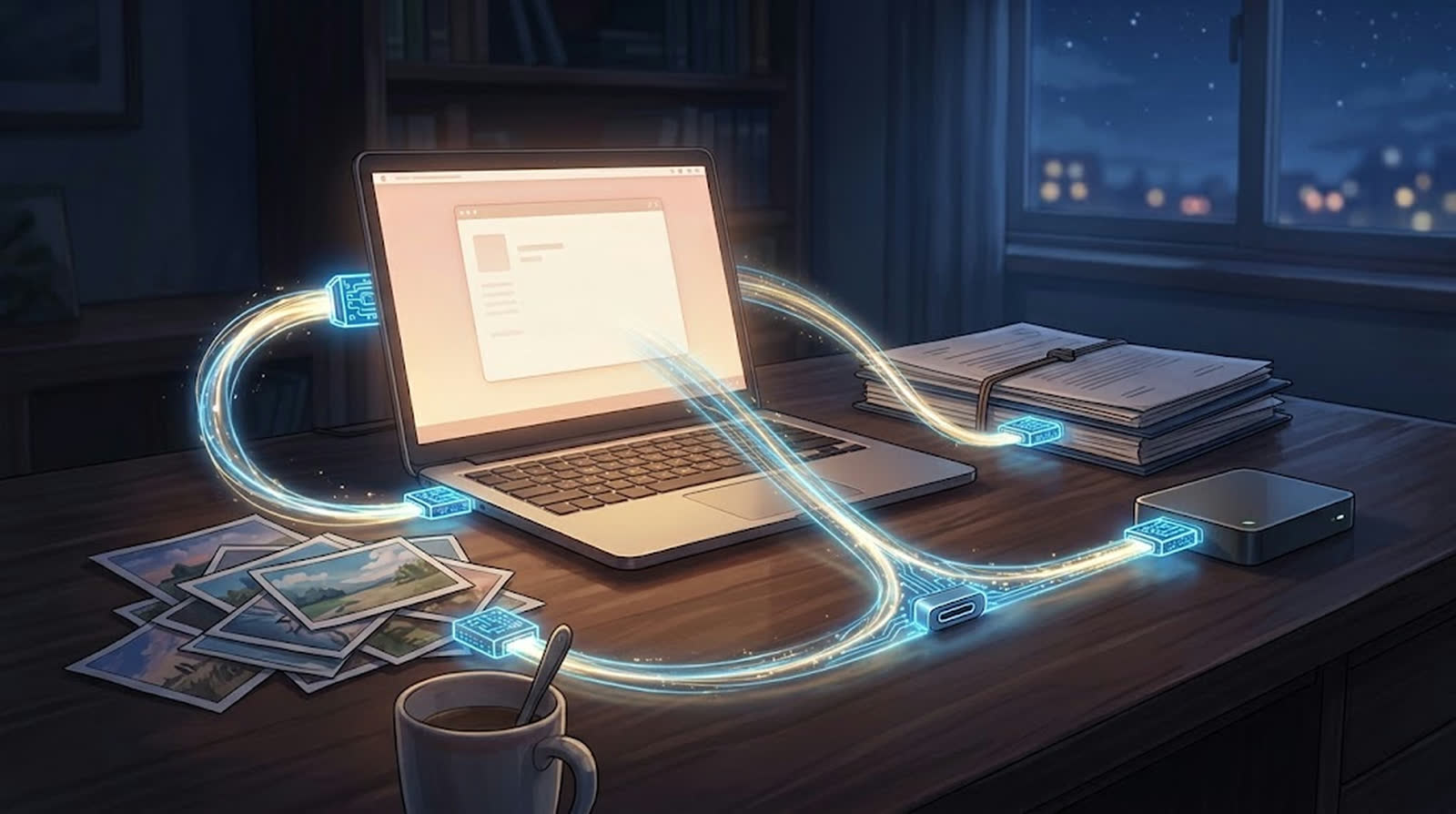 AIと複数のデータをつなぐ光の線