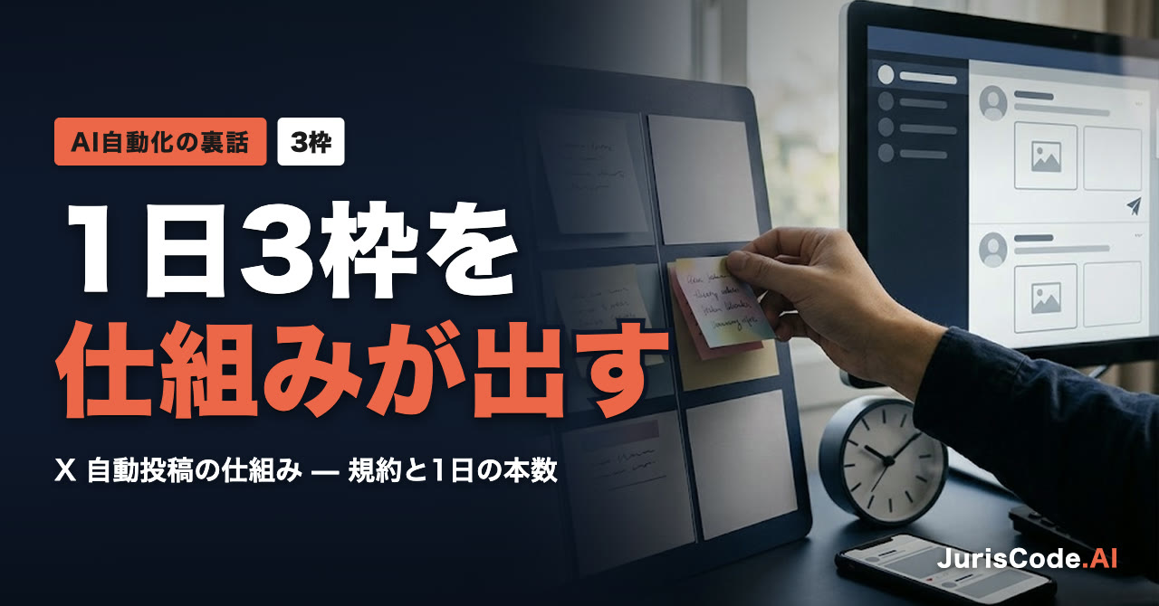 1日3枠を仕組みが出す — X 自動投稿の仕組み — 規約と1日の本数